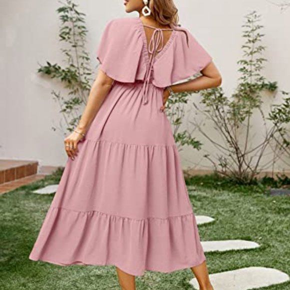 Women's Casual Short Sleeve V Neck Floral Maxi  Boho Beach Photoshoot Dresses - Picture 2 of 5